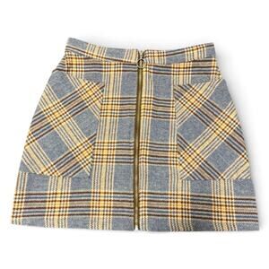 Fashion on Earth Women's Skirt L Plaid Gray Brown Front Zip Open Pockets NEW